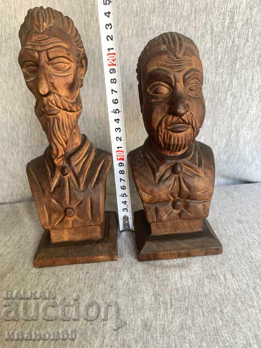 Busturi din lemn lucrate manual Don Quijote și Sancho Panza
