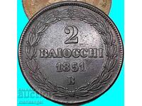 2 байочи 1851 Ватикан Пий IX 20г 35мм бронз