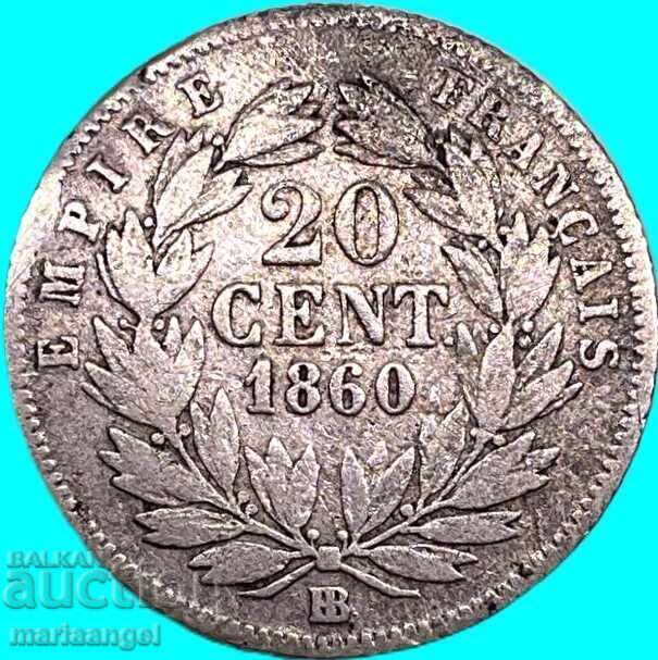20 εκατοστά 1860 Γαλλία Στρασβούργο Ναπολέων Γ' ασήμι - 6