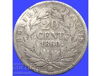 20 сантима 1860 Франция Страсбург Наполеон III сребро