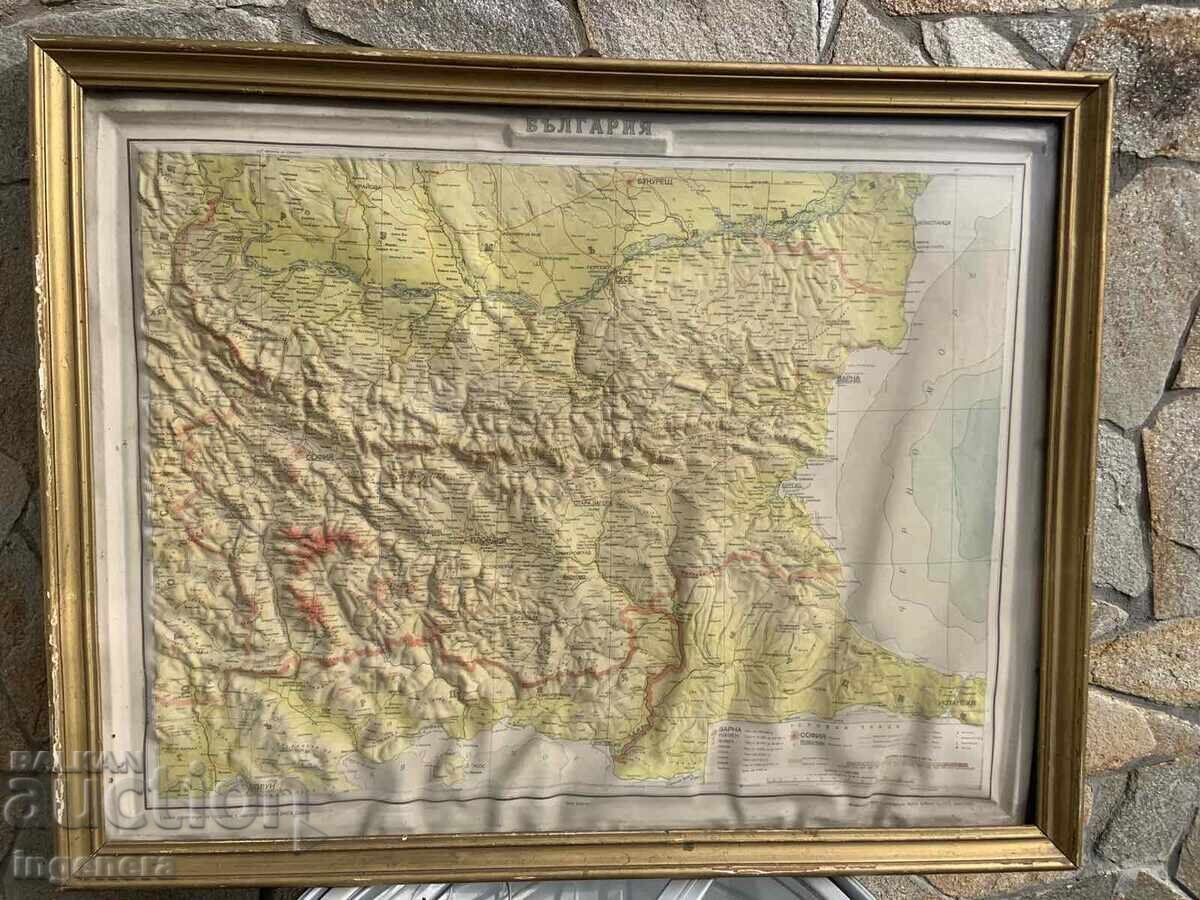 HARTĂ A BULGARIEI ÎN RELIEF, RAMĂ, STICLĂ - 1964