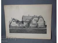 Litografie arhitecturală din Viena din 1900 a unei clădiri rezidențiale (casă)