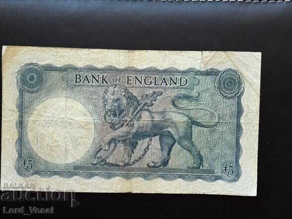 5 Pounds (Series B; Britannia with helmet, blue) ND (1957-1961) with price € 20.00 | 39.12 BGN