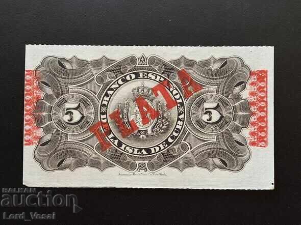 Cuba - 5 Pesos 1896 "PLATA"* aUNC cu preț € 37.00 | 72.37 BGN Cuba - 5 Pesos 1896 "PLATA"* aUNC cu preț € 37.00 | 72.37 BGN