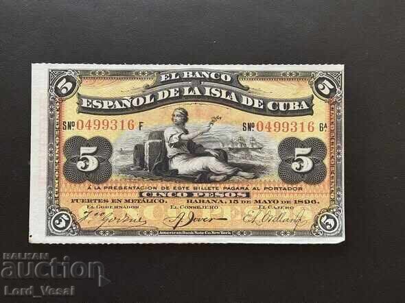 Cuba - 5 Pesos 1896 "PLATA"* aUNC Cuba - 5 Pesos 1896 "PLATA"* aUNC