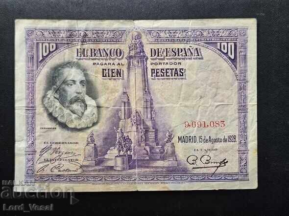 100 Pesetas 1928 XF (varianta rară)