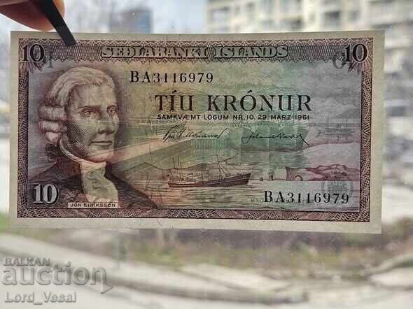 Licitație Islanda - 10 Coroane 1961 (1966-1969) UNC