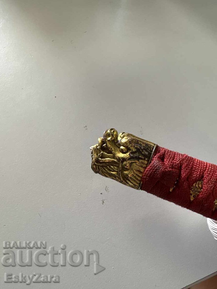 Cuțit japonez decorativ Tanto cu dragon și teacă roșie - 5