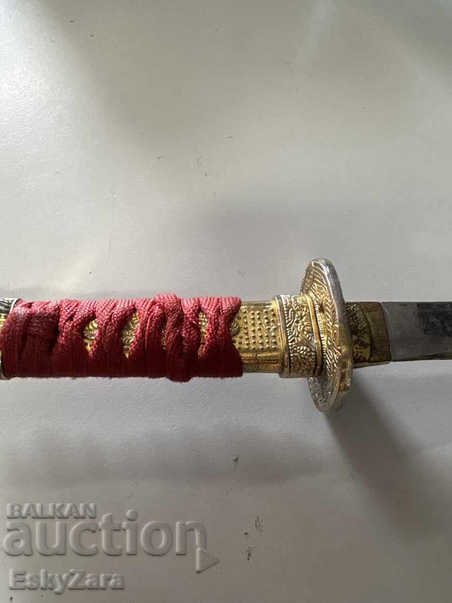 Cuțit japonez decorativ Tanto cu dragon și teacă roșie - 6