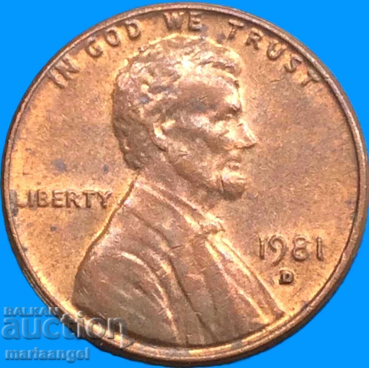 1 cent 1981 SUA președintele Lincoln cu preț € 0.09 | 0.18 BGN
