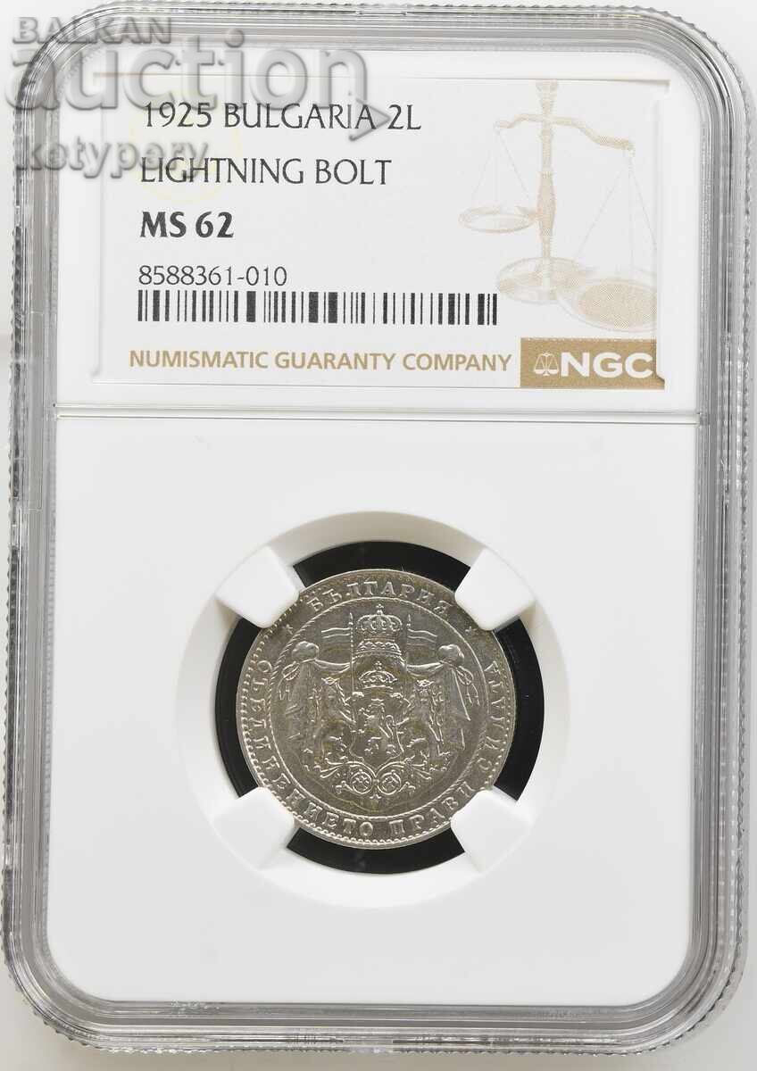 2 leva 1925 MS62 NGC