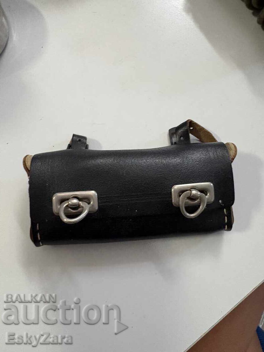 Geantă vintage din piele pentru șaua bicicletei cu chei