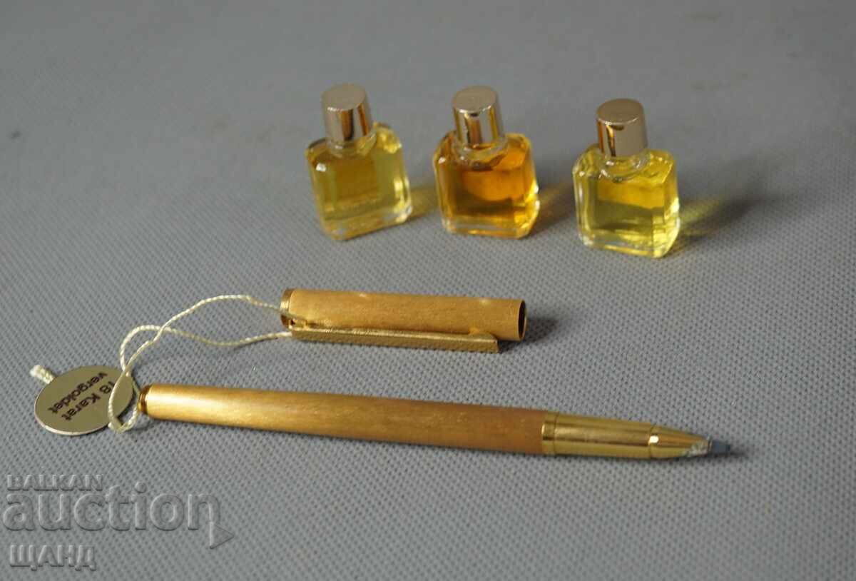 Set vechi stilou placat cu aur și 3 parfumuri cu cutie - 6