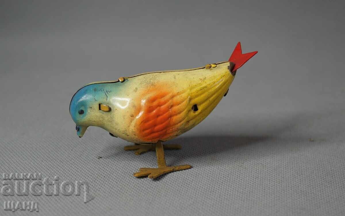 Vintage metal mechanical toy chicken bird figure