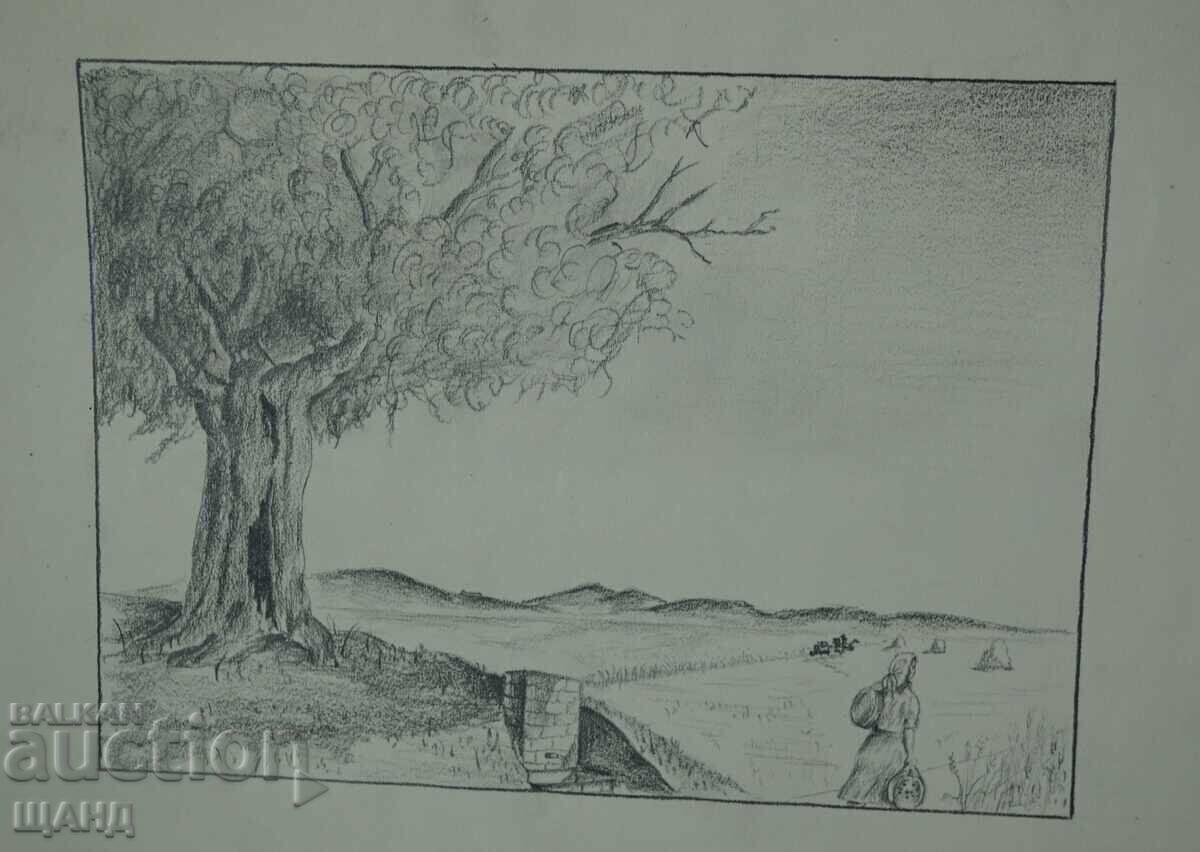 Desen vechi de maestru, grafică, litografie, peisaj
