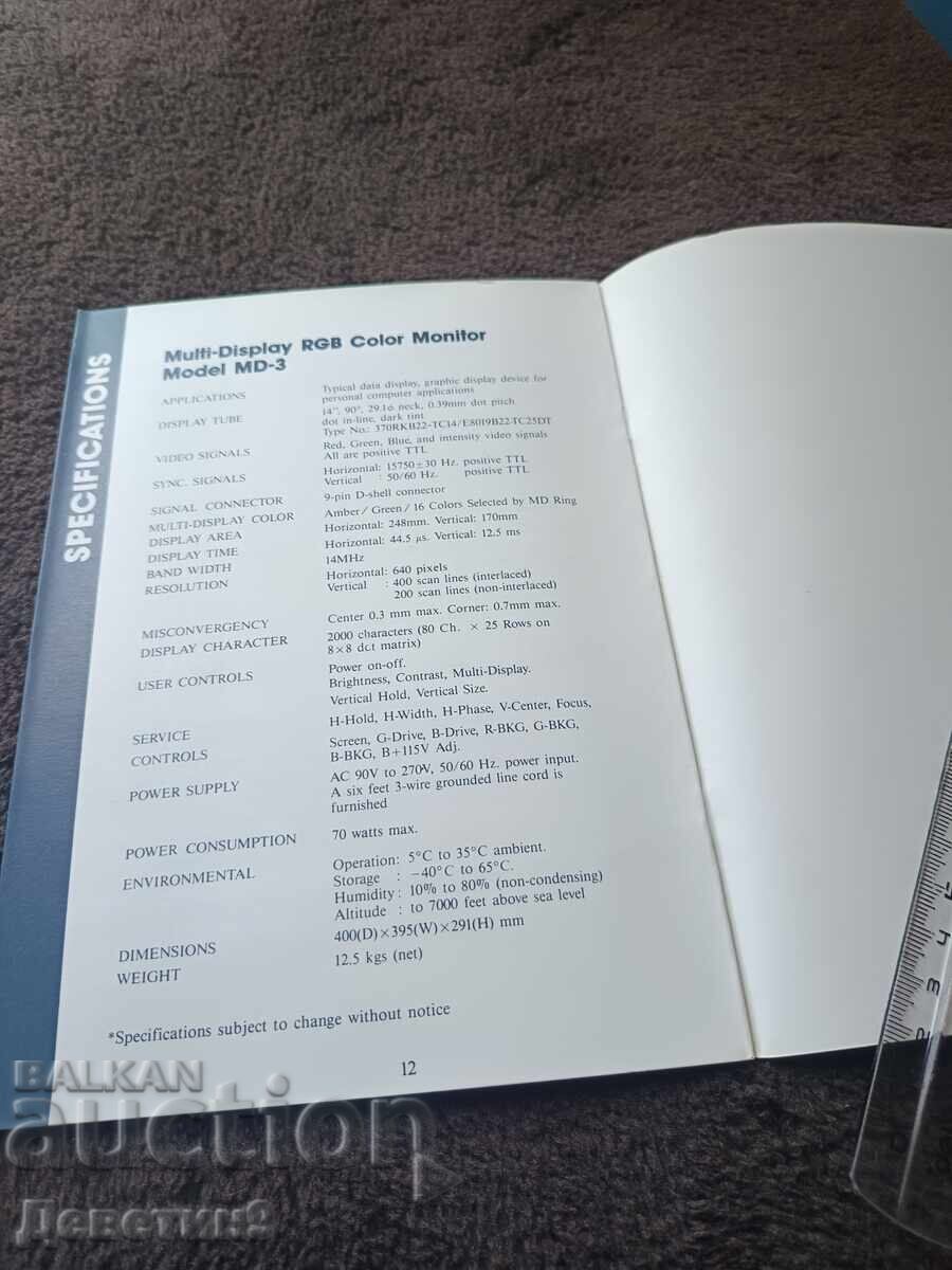 Delivery of MD-3 Color Monitor - Operating instructions 1987