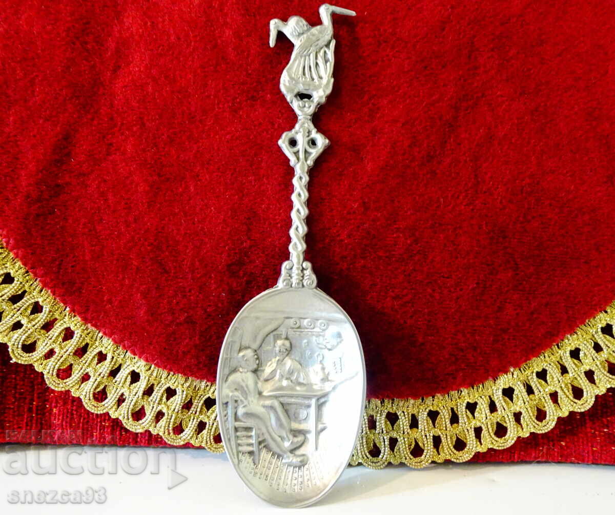 Lingură de cositor, Berze, Cuib, Cheie, tablou nuntă de cositor - 6 Lingură de cositor, Berze, Cuib, Cheie, tablou nuntă de cositor - 6