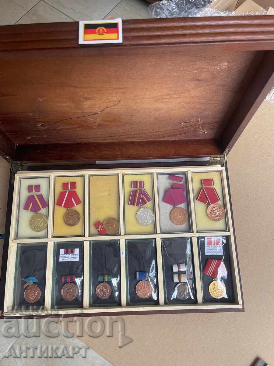 GDR Germany communism collector's box with 37 medals