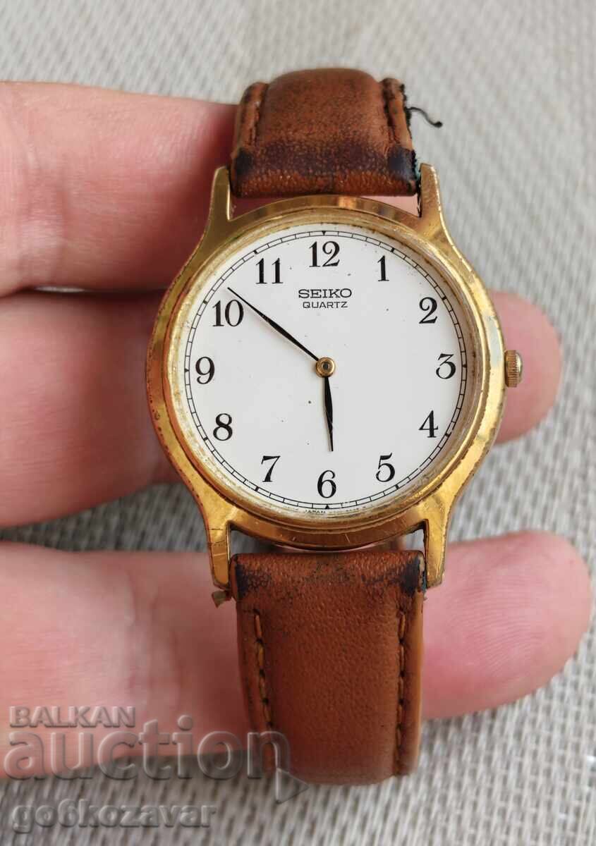Ceas de mână bărbătesc SEIKO QUARTZ Japonia anii '90 Placat cu aur Funcțional