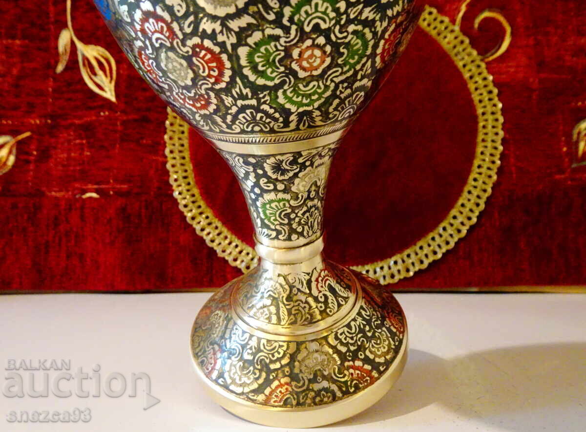 Vază din bronz 32 cm, email celular colorat - 5