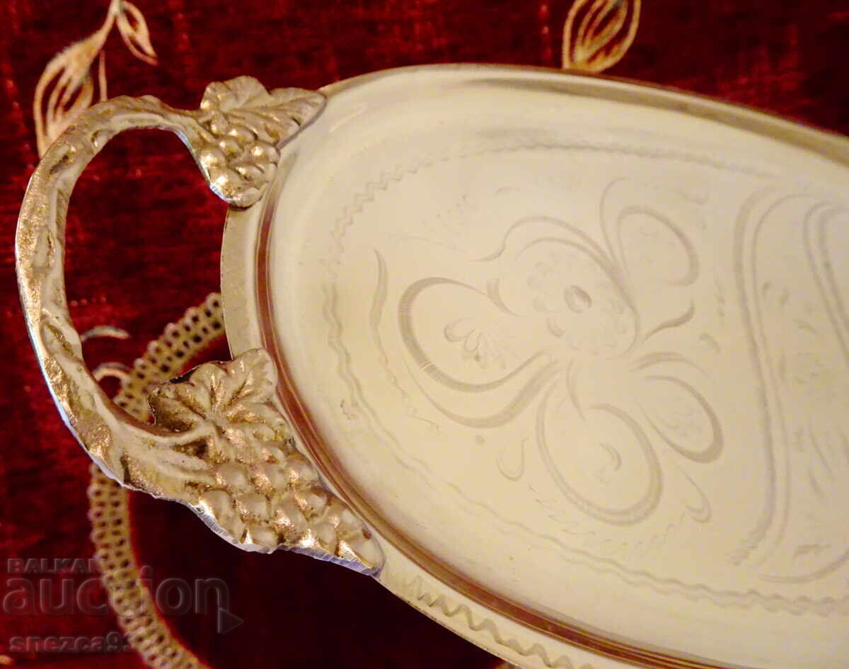 Bronze tray, platter, grapevine, 35 cm., gilding - 5