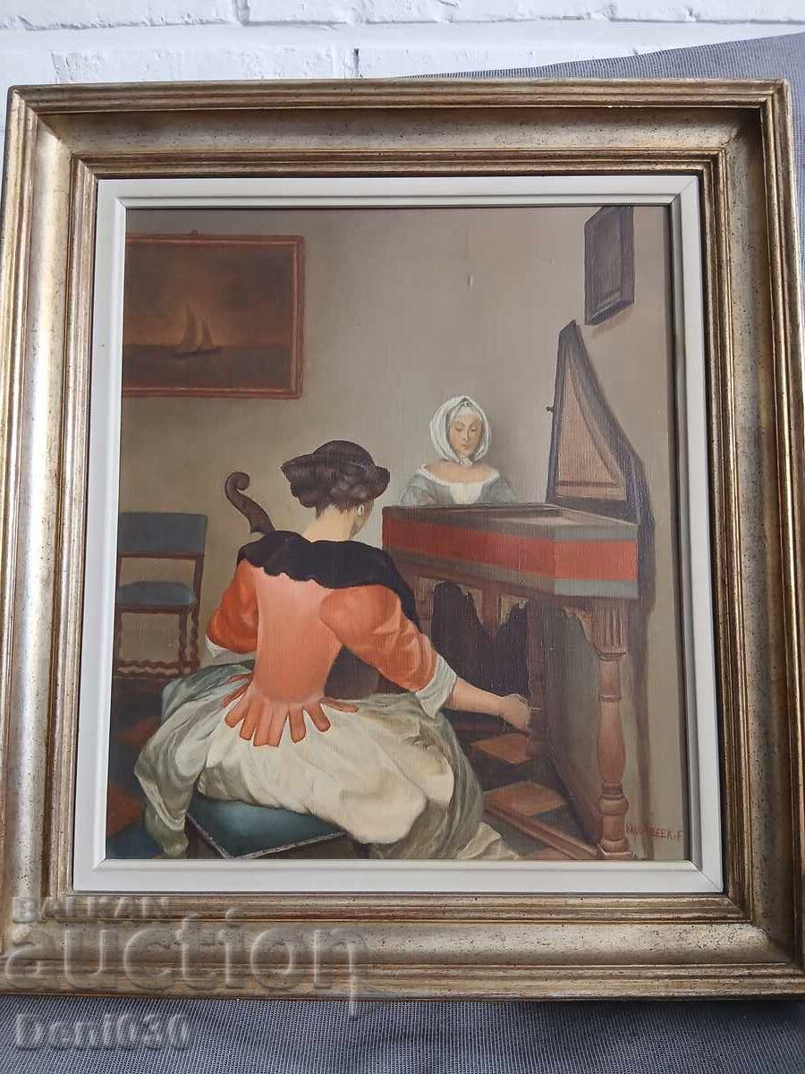 Pictură originală veche în ulei pe pânză