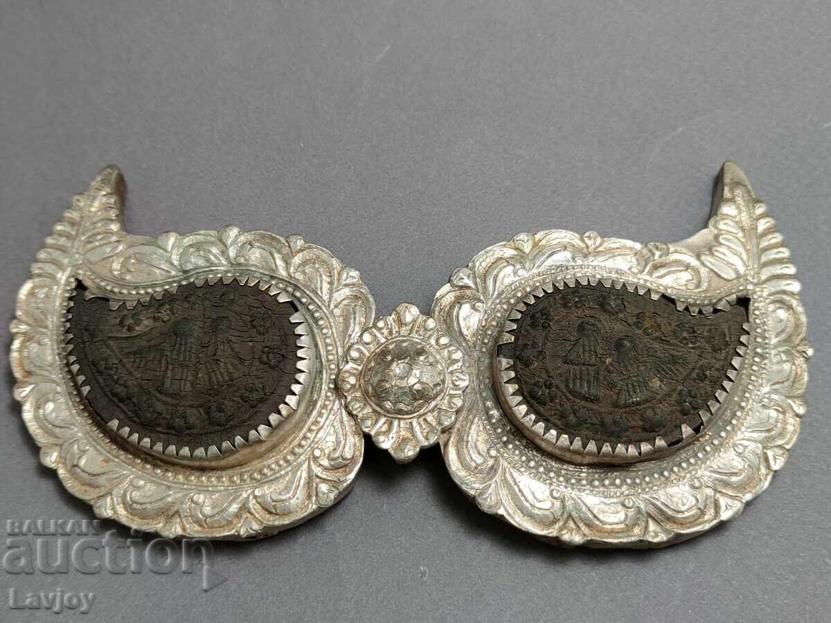 Large silver belt buckle angels bone