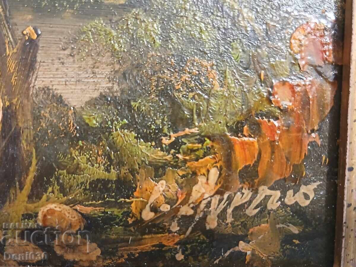 Прекрасна Стара авторска картина масло върху дърво - 6