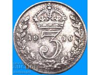 3 pence 1910 Marea Britanie George V argint