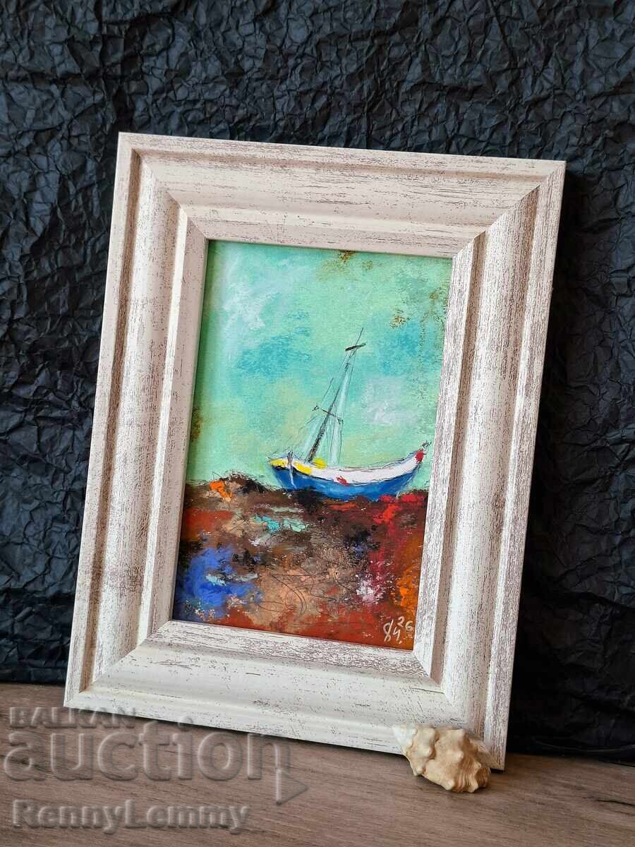 Țărm, cărbune/pastel, miniatură originală cu preț € 26.00 | 50.85 BGN