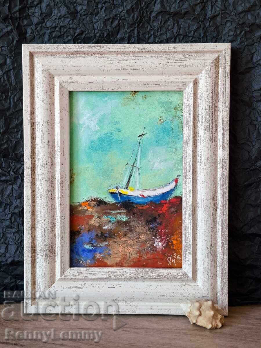 Țărm, cărbune/pastel, miniatură originală