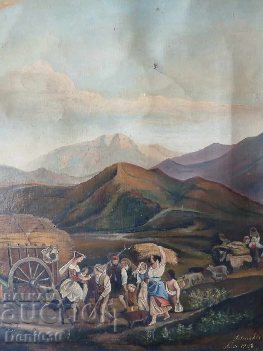 Παράδοση Μοναδική παλιά πρωτότυπη ζωγραφική με λάδι σε καμβά