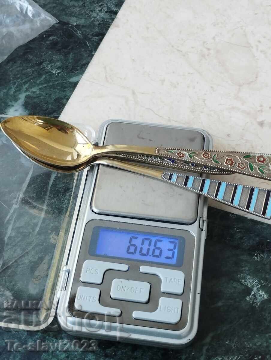 3бр Руски сребърни лъжички проба,,875,, - 6
