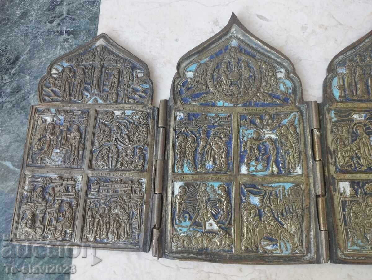 Δημοπρασία Ρωσικό χάλκινο τετράπτυχο/εικόνα του 19ου αιώνα