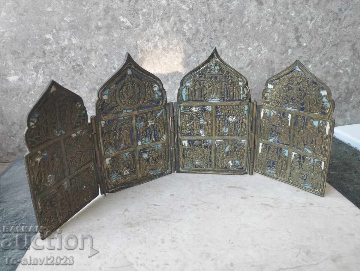 Ρωσικό χάλκινο τετράπτυχο/εικόνα του 19ου αιώνα