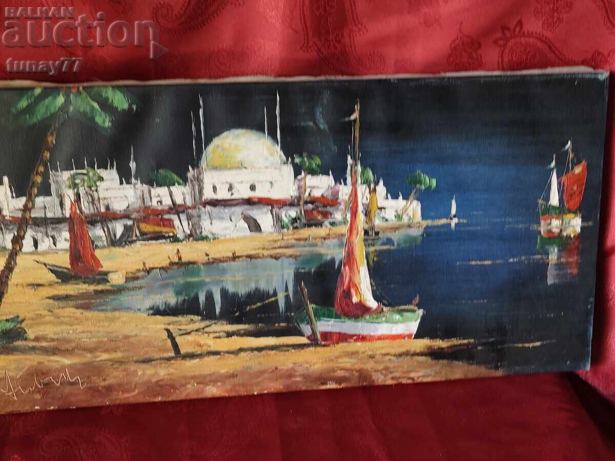Όμορφος πίνακας με ελαιογραφία σε καμβά, υπογεγραμμένος από τον καλλιτέχνη