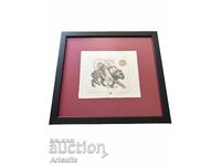 Robert Baramov - drypoint etching, signed, 2000, framed