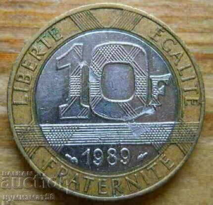 10 franci 1989 - Franța (bimetal)