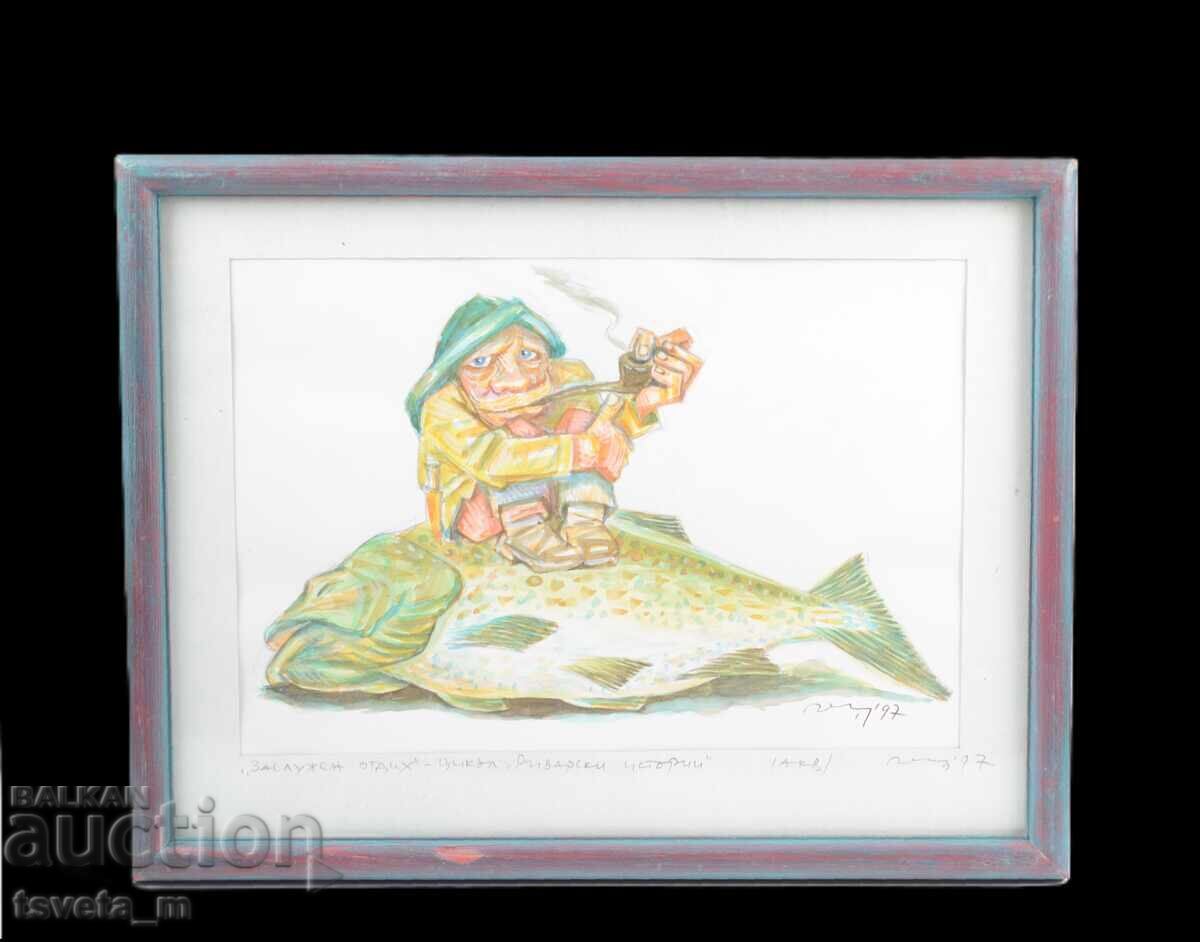 Painting "Well-deserved Rest" watercolor '97 by Kuncho Kunchev