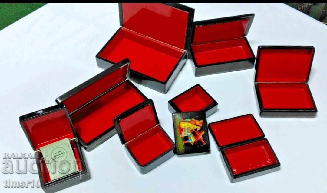 Russian 8 papier-mâché lacquer boxes for Palekh Fedoskino with price € 500.00 | 977.92 BGN