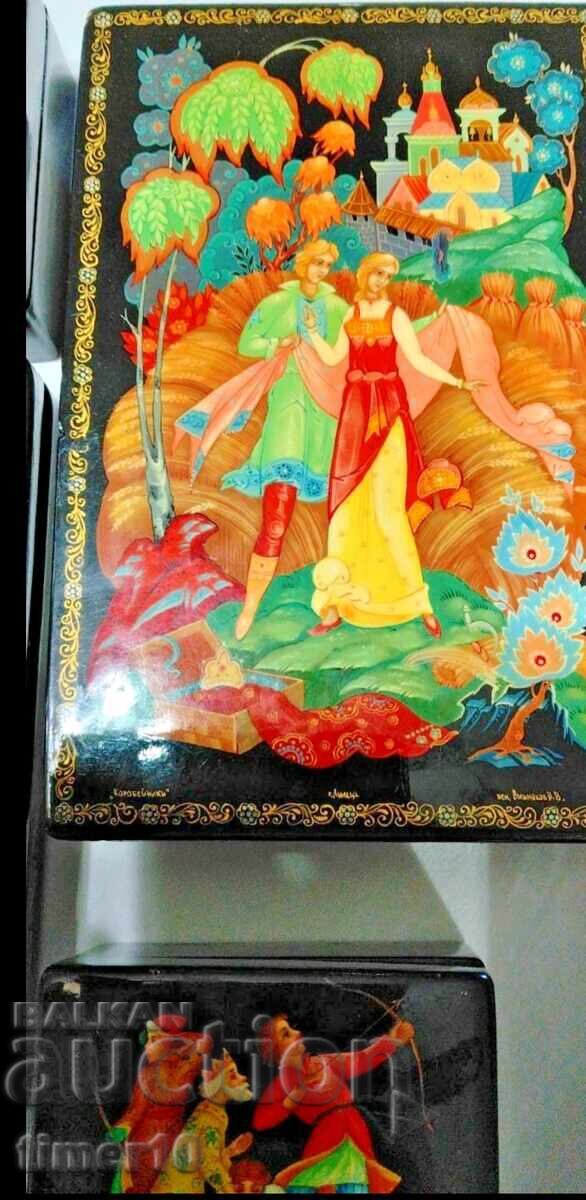 Russian 8 papier-mâché lacquer boxes for Palekh Fedoskino - 5