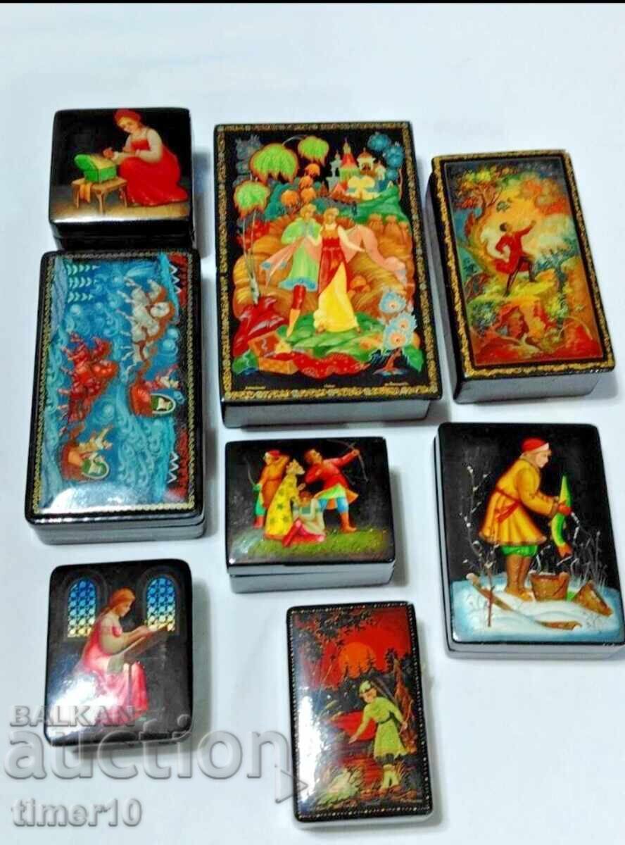 Russian 8 papier-mâché lacquer boxes for Palekh Fedoskino - 6