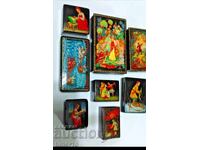 Palekh Fedoskino Russian 8 papier-mâché lacquer boxes