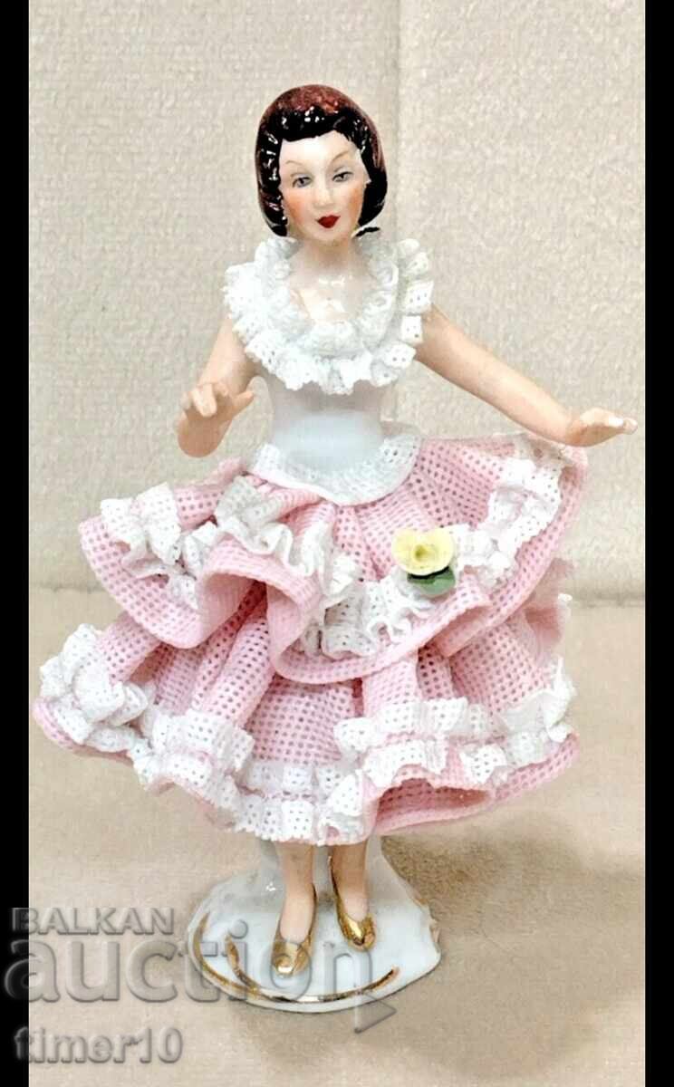 Vintage German porcelain lace figurine Dresden woman