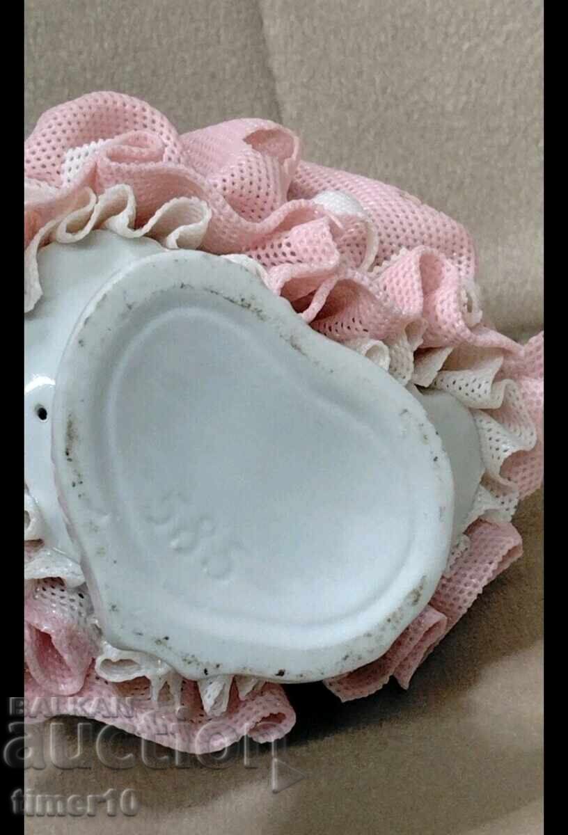 Auction  German porcelain lace figurine woman with umbrella Dresden