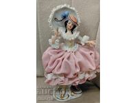 German porcelain lace figurine woman with umbrella Dresden