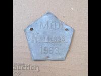 Plăcuță de identificare din 1963, ecuson de taxă pentru bicicletă