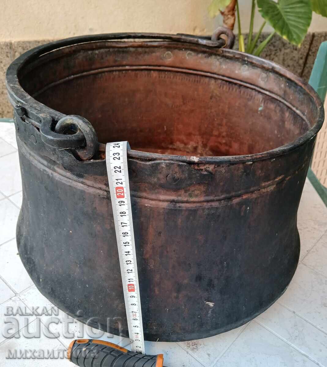 LARGE OLD COPPER BUCKET, PAIL, CAULDRON, COPPER VESSEL - 6