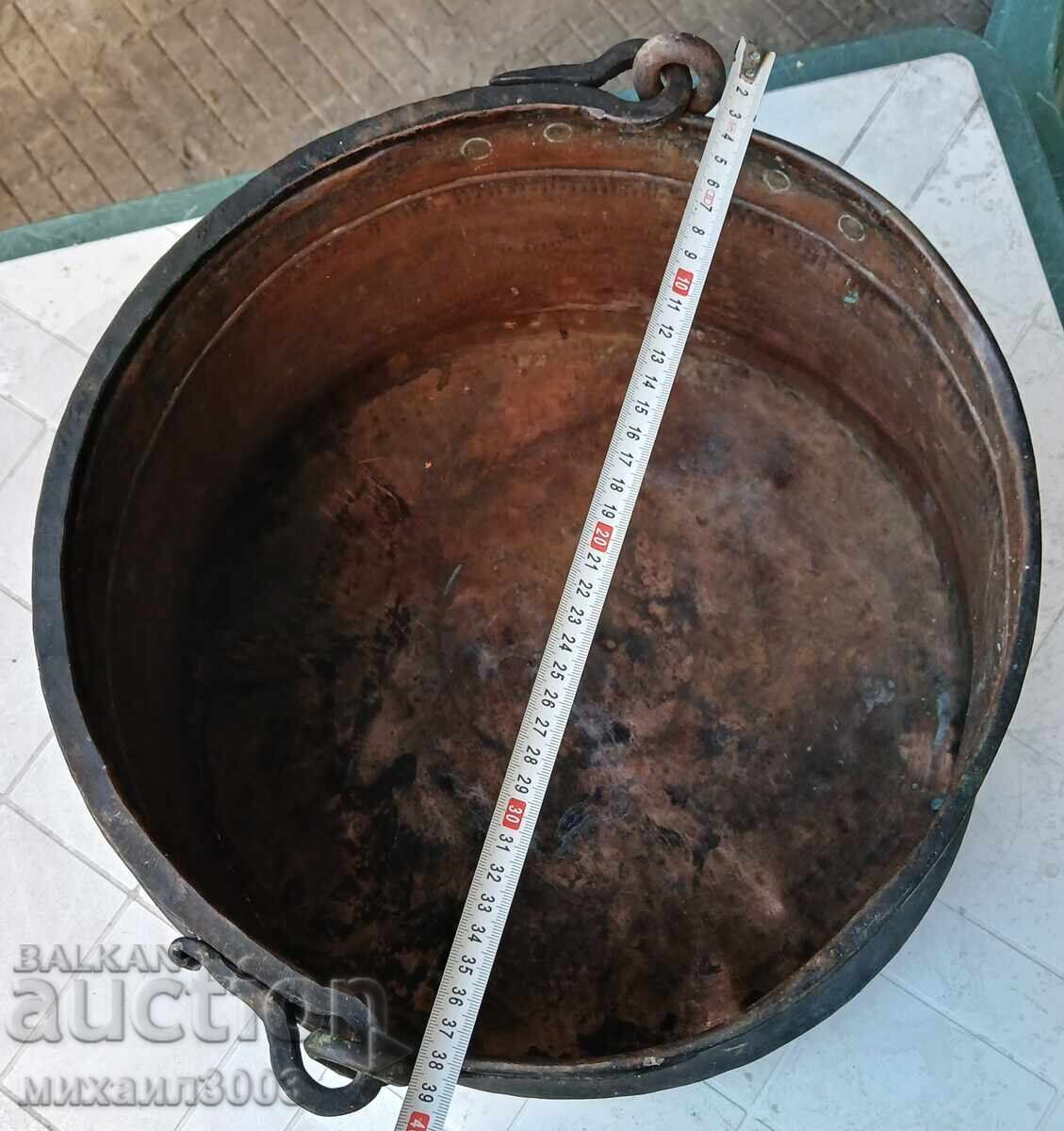 LARGE OLD COPPER BUCKET, PAIL, CAULDRON, COPPER VESSEL - 7
