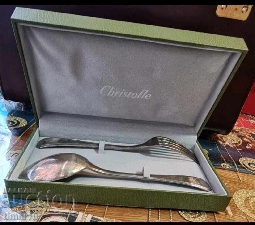 Christofle Lilly Pattern Silverplate Spoon/Fork Set